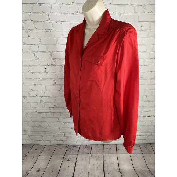 VTG Ship’n Shore Silken Wonder Solid Red Long Sleeve Button Up Blouse 10 - Picture 3 of 8